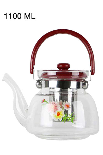 ELEGANT HOME ابريق شاي 1100 مل من الزجاج الحراري مع فلتر استيل