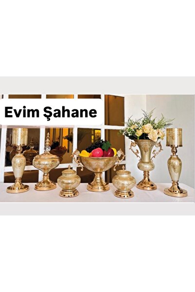 AROW Çırağan Home 7 Parça Lüx Salon Seti & Konsol Seti Krem Gold