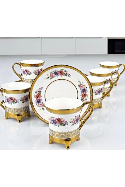 Kosova Çırağan Home Yeni Tasarım Ayaklı Çiçekli Kahve Fincan Takımı Rsy-241