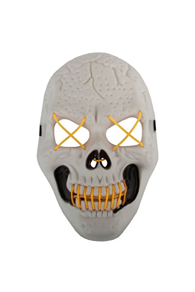 zola Μάσκα Halloween μοντέλο κρανίου, λευκό με κίτρινα LED, πλαστικό, 26x17 εκ.