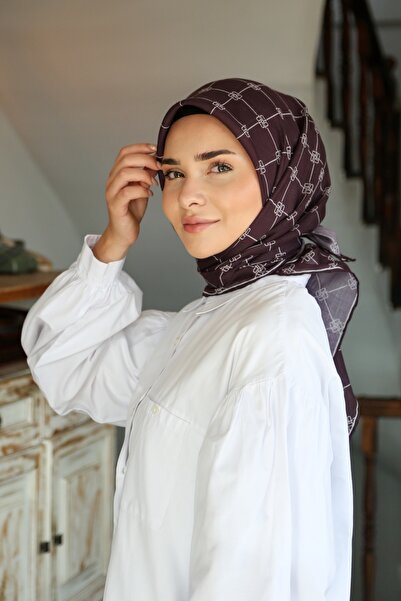 Tesettürnağme Soft Cotton Scarf Tn2004 Monogram Bitter Brown-03