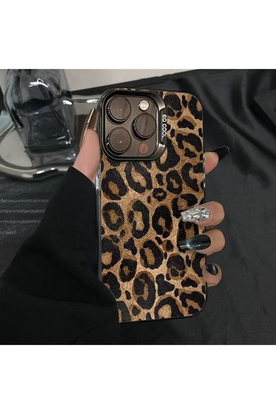 OSG İphone 13 ve 14 Uyumlu Leopar Desenli Darbe Koruyucu Sararmaz Lüx Tasarım Telefon Kılıfıı