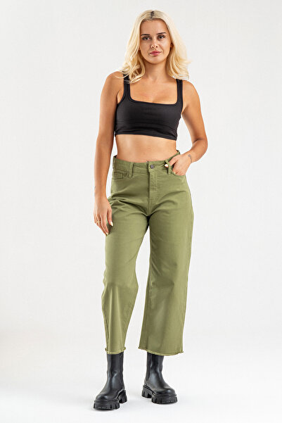 Bold & Young Women's Wide Leg Five Pocket Leg Fringed Lycra Cotton Trousers