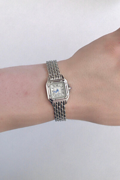 captiva Gümüş Renk Minimal Roma Rakamlı Vintage Kare Desenli Kol Saati