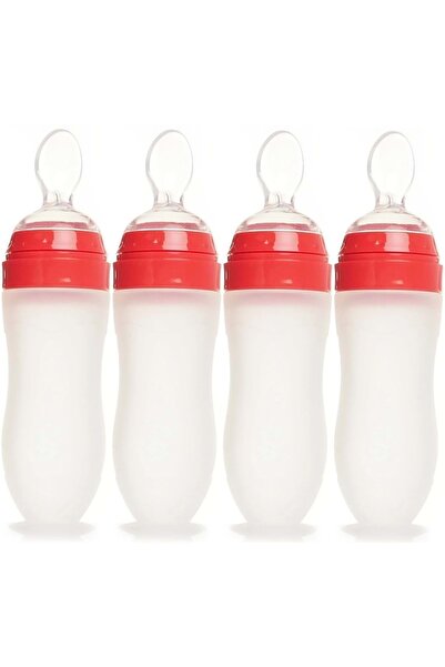 teknotrust Şeffaf 120ML Silikon Biberon ve Kaşık Seti +6 Ay, 4'lü Paket