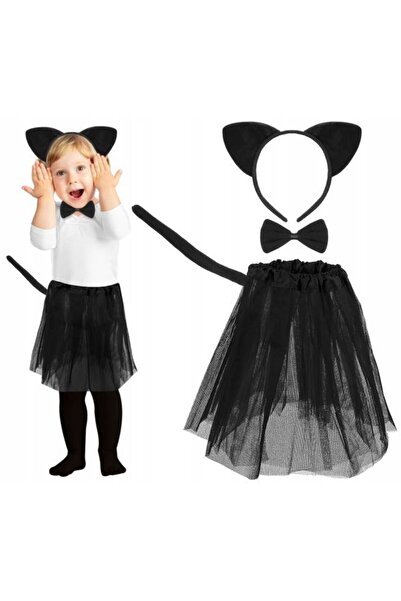 zola Children's kitty costume set, 4 pieces, skirt, crown, tail and bow tie, 3 years +, 104 cm