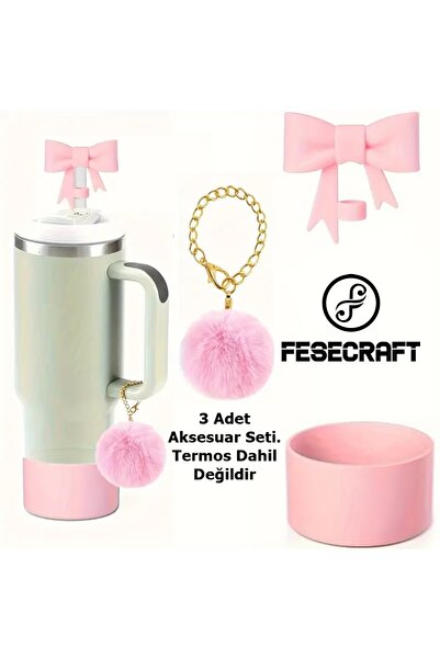 Stanley Quencher 30 - 40 Oz 3'lü Aksesuar Fiyonk Tıpa Charm Peluş Taban Koruyucu Silikon Set