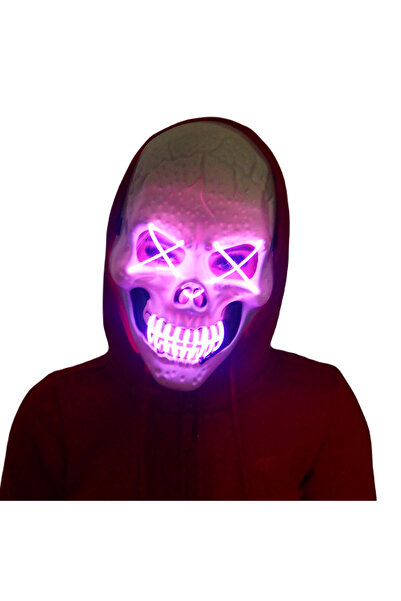 zola Μάσκα για το Halloween, μοντέλο νεκροκεφαλής, λευκή με μωβ φώτα, πλαστική, 26x17 εκ.