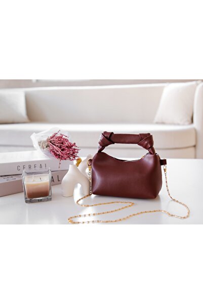 LİZZY BAG Bordo Soft Deri Düğüm Detaylı Zincir Askılı El Ve Omuz Çantası U:14...