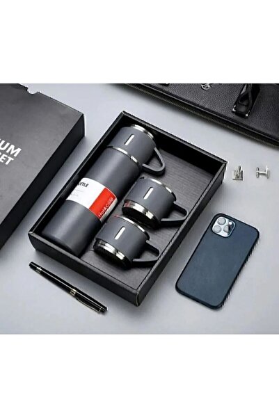 Mio Life Stainless Steel Thermos Gray Color 3-Cup 500 ml Thermos Set Vacuum Thermos Set Drinkware with Bag Gift