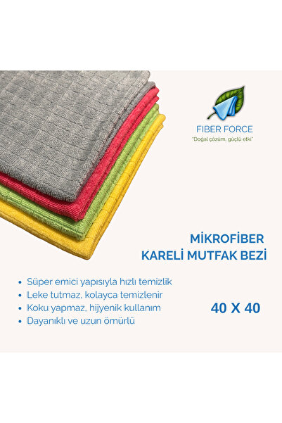 FİBERFORCE MİKROFİBER KARELİ MUTFAK BEZİ 4'LÜ 40X40