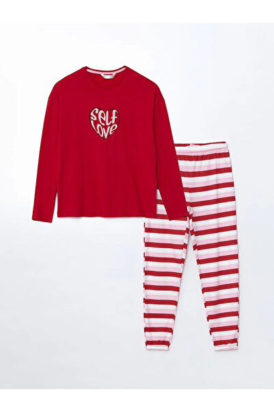 LC Waikiki LCW DREAMKirmizi Bisiklet Yaka Baskılı Kadın Pijama Takımı