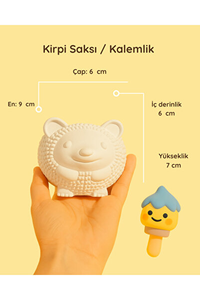 colorbuddie Kirpi Saksı / Kalemlik – 9x7 cm Boyanabilir Güçlendirilmiş Beton ...