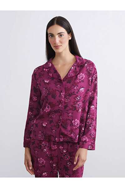LC Waikiki LCW DREAMKirmizi Petite Gömlek Yaka Çiçekli Kadın Pijama Takımı