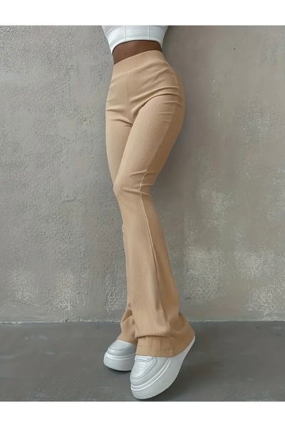 Pulli Collection High Waist Beige Corduroy Flared Trousers