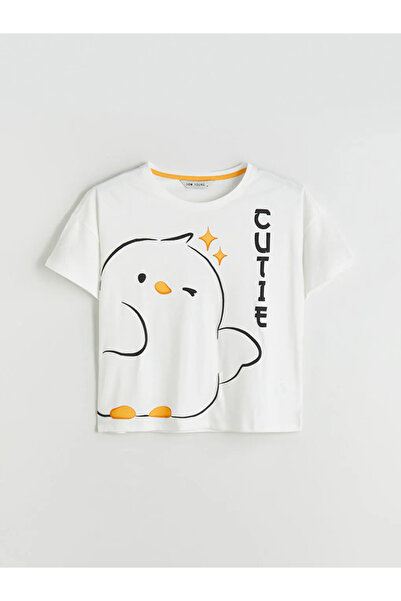 LC Waikiki LCW YoungSari Bisiklet Yaka Baskılı Kadın Pijama Takımı