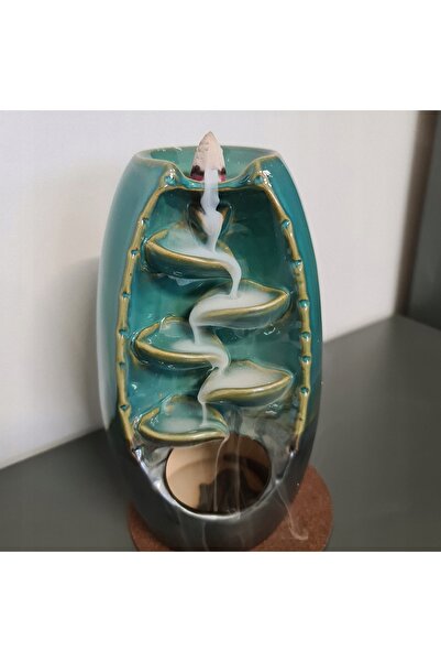 zola Scented cone burning stand, waterfall, ceramic and wood, 55 scented cones included, 10x20x12 cm