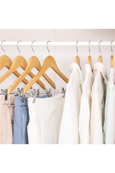 hiruzemin 10 Adet Ahşap elbise ve takım askısı mandallı - kıskaçlı ceket, pantolon, etek askısı orjinal ahşap