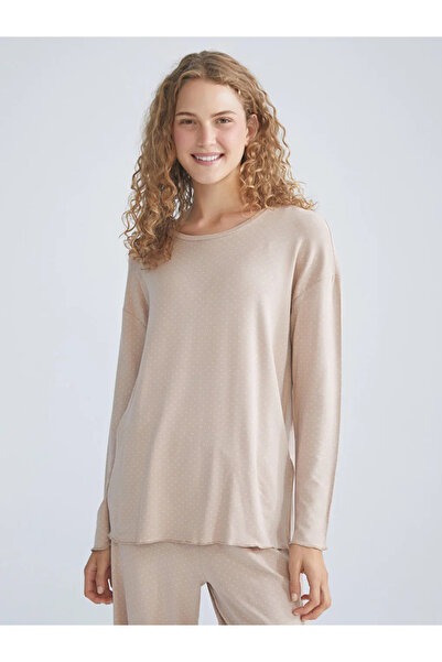 LC Waikiki LCW DREAM Set pijamale pentru femei, bej, cu decolteu, cu buline