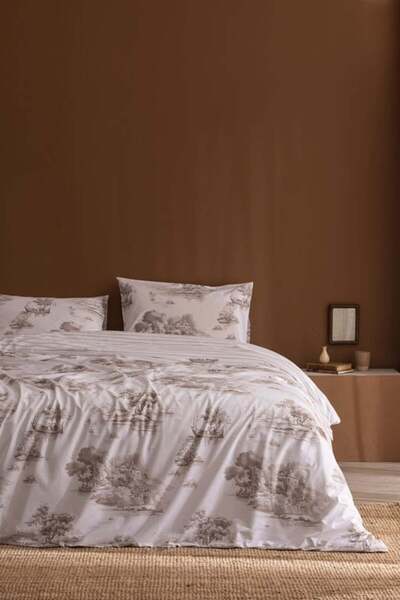 Madame Coco New Season Bonneville Single 100% Cotton Ranforce Printed Duvet Cover Set - Beige