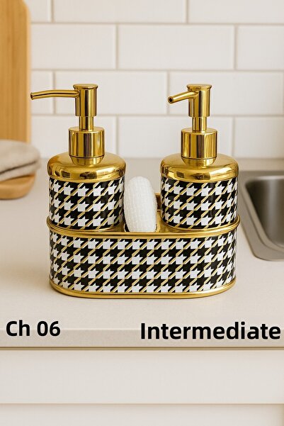 İnterlife 2-Piece Crow's Feet Patterned White Sponge Liquid Soap Dispenser Luxury Kitchen & Bathroom Soap Dispenser 600 ml
