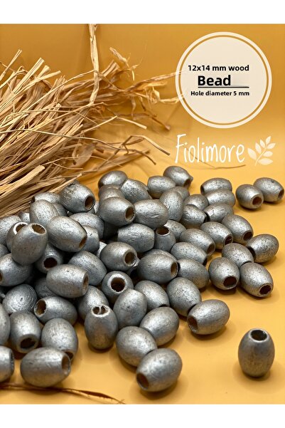 Fiolimore خرز خشبي بيضاوي رمادي فضي مقاس 12 × 14 مم (50 جرام 65 قطعة) تصميم ح...