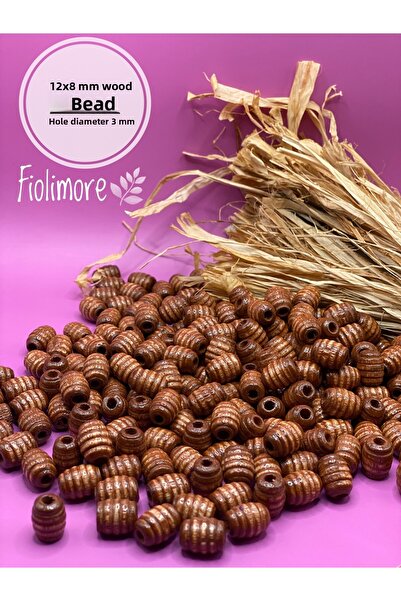 Fiolimore 12x8 mm, culoarea alunei, paste ovale, mărgele din lemn, manșon răs...