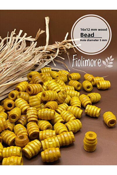 Fiolimore 16x12 ملم مكرونة بيضاوية صفراء خرز خشبي ملتوي (50 جرام 58 قطعة) قطر...