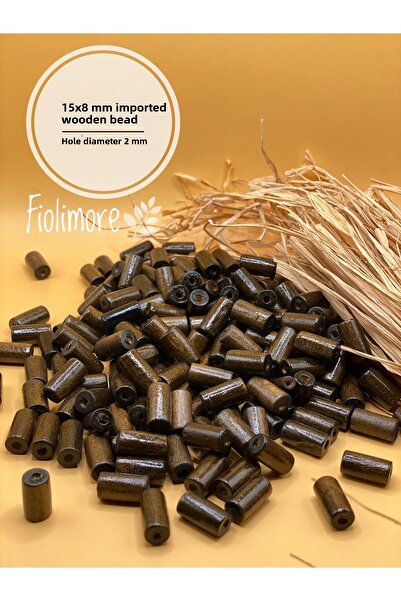 Fiolimore 15x8 ملم (25 جرام 63 قطعة) أنبوب قطع بني مستورد خرز خشبي قطر الفتحة...