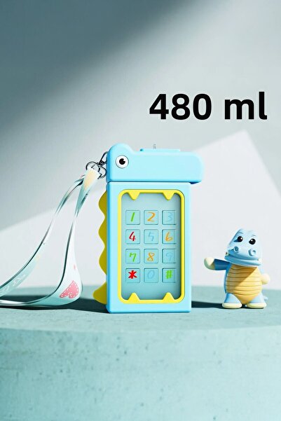 teknotrust 480 ml Bpa-Free Water Bottle with Dinosaur Design for Children Blue