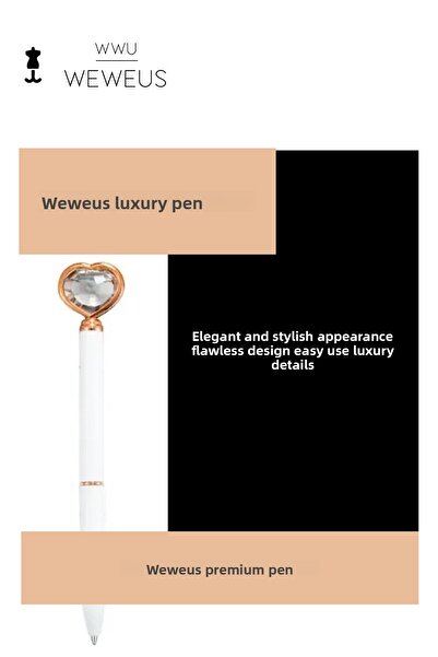 Weweus Luxury Ballpoint Pen with White Rose Detail Crystal Heart