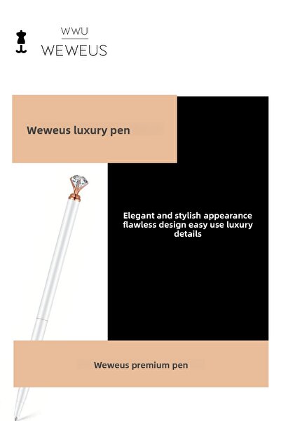 Weweus White Rose Detailed Mini Crystal Shape Luxury Ballpoint Pen