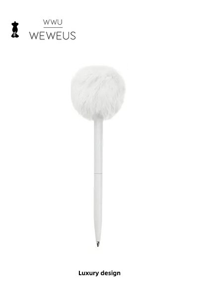 Weweus White Rose Feather Pompom Luxury Ballpoint Pen