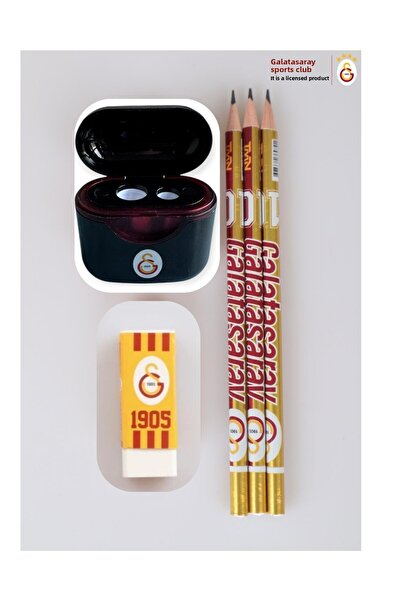 Galatasaray Licensed Pencil Set (3 Pencils, Eraser, Black Sharpener)