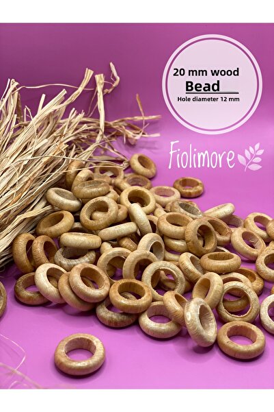 Fiolimore 20 ملم خرز خشبي مسطح مطلي (50 جرام 65 قطعة) قطر الفتحة 12 ملم تصميم...