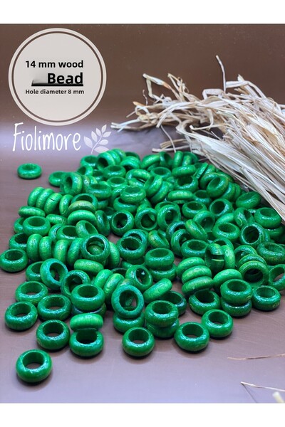 Fiolimore خرز خاتم مسطح من الخشب الأخضر مقاس 14 ملم (25 جرام 80 قطعة) قطر الف...