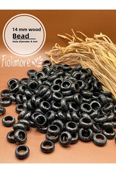 Fiolimore خرز خاتم مسطح من الخشب الأسود مقاس 14 ملم (25 جرام 80 قطعة) قطر الف...