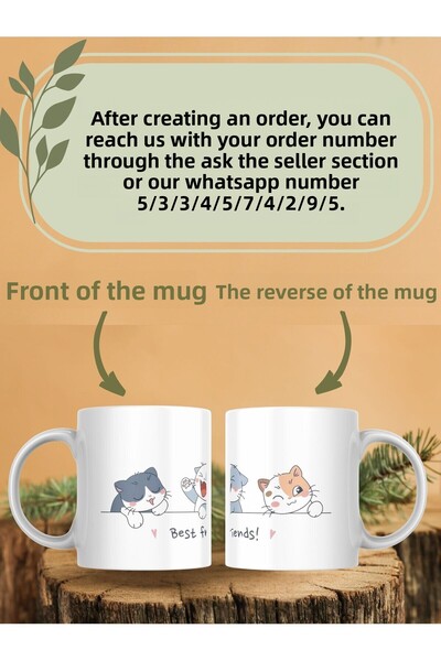 Nova baskı Premium White Mug with Cat Best Friends Printed on It