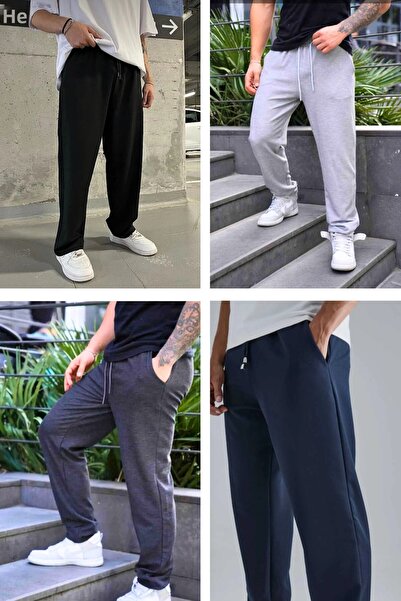 EydaMoon Men's Black-Grey-Smoked-Navy Blue Relaxed Cut Baggy Fit 4 Season Sweatpants