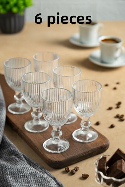 ORTAKÖY CENNETİ 6 Pieces Coffee Side Glasses |   Crystal Glass Elegant Design Coffee Side Glass 75 Ml.