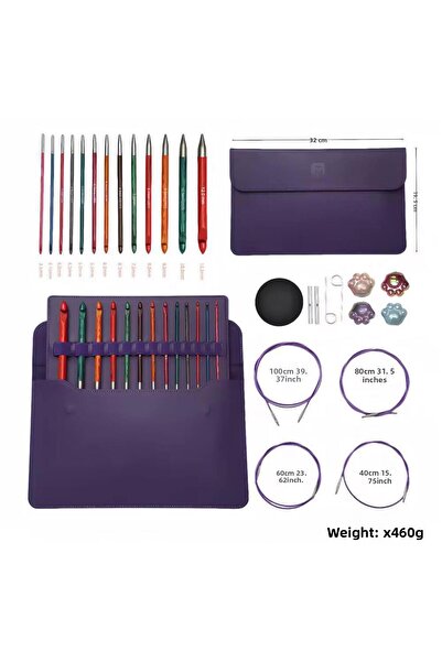 iğne izi مجموعة كروشيه مكونة من 13 قطعة مع حقيبة وخطافات ملونة مصقولة