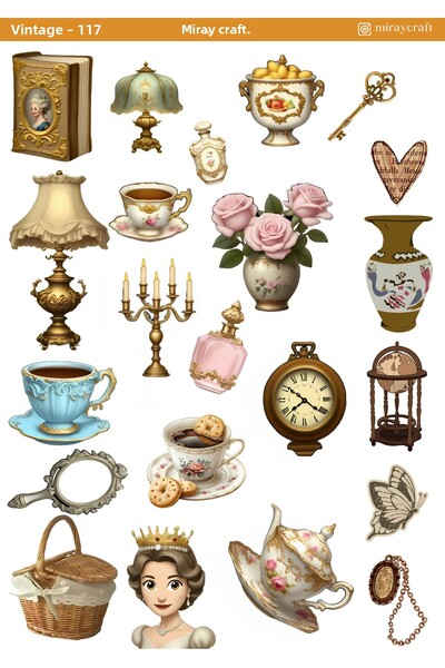 MirayDesign 1 Piece Vintage Themed Sticker (12X17 cm) for Bullet Journal, Scrapbook, Agenda and Planner