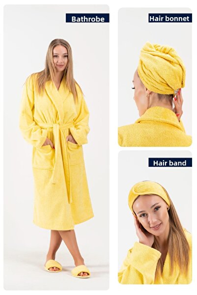 Ender Home Σετ μπουρνούζια CottonVerse 3 τεμαχίων - 100% βαμβακερό μπουρνούζι, καπέλο μαλλιών, κορδέλα μαλλιών Unisex