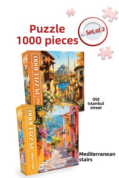 Neverland 2 قطعة لغز 1000 قطعة - شارع اسطنبول القديم وسلالم البحر الأبيض المتوسط