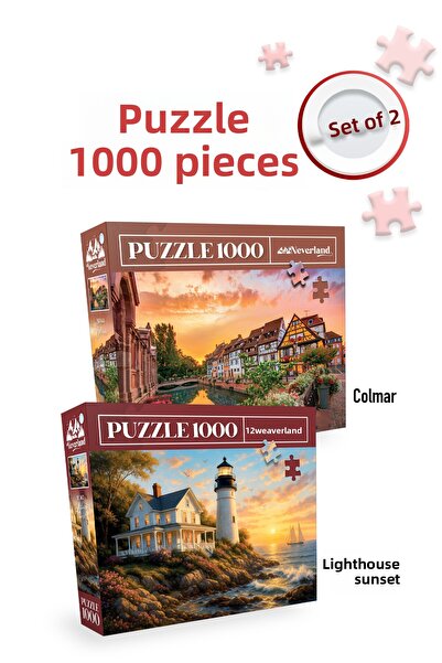 Neverland 2 Pcs 1000 Piece Puzzle- Colmar and the Lighthouse Sunset