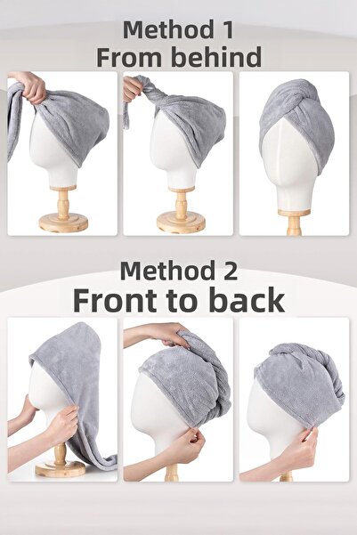 VİSLUNA (1 Piece) Gray Color Microfiber Hair Towel, Hair Cap, Quick Drying