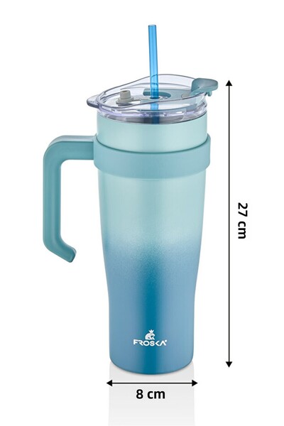safestore 304 Quality Stainless Steel 1000 ml Thermos with Straw Double Layer Color Transition, Leakproof Cup