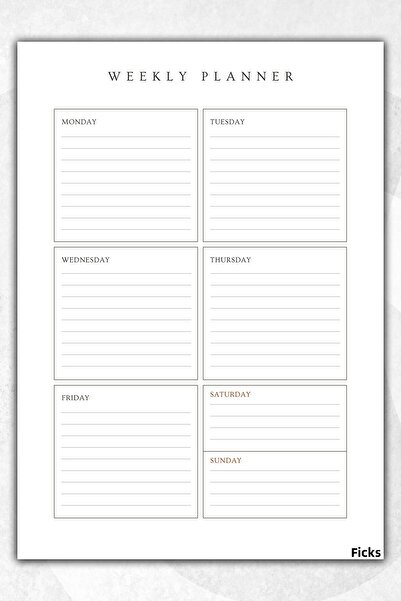 Ficksy مخطط أسبوعي - مقاس A4 - 30 ورقة - مخطط أسبوعي