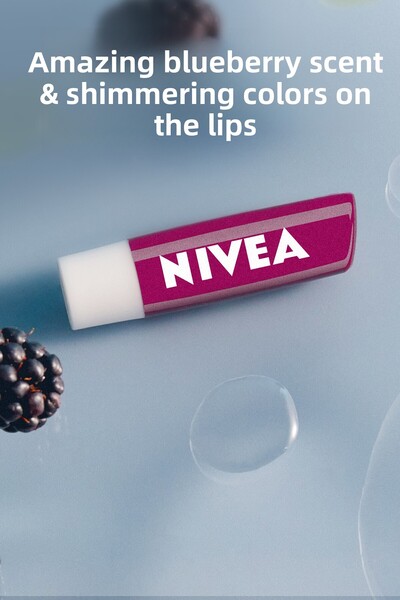NIVEA Blackberry Lip Care Cream and Gloss 4.8Gr, Moisturizing, Light Burgundy Shine, Smooth Lip