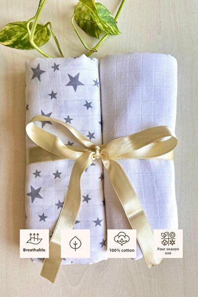 Sevza Kids Multi-Purpose 2-Piece Muslin Blanket & Throw, 100% Cotton Dreamy Collection Yıldız